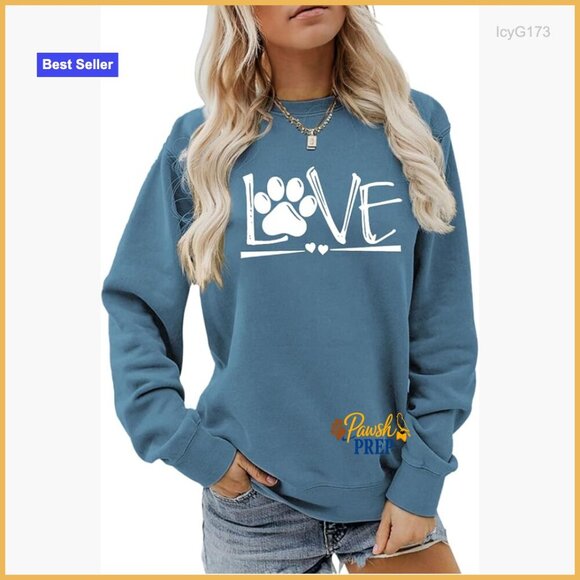 Sweaters - Dog Mom Crewneck Sweatshirt Paw Print Graphic Casual Pullover Long Sleeve